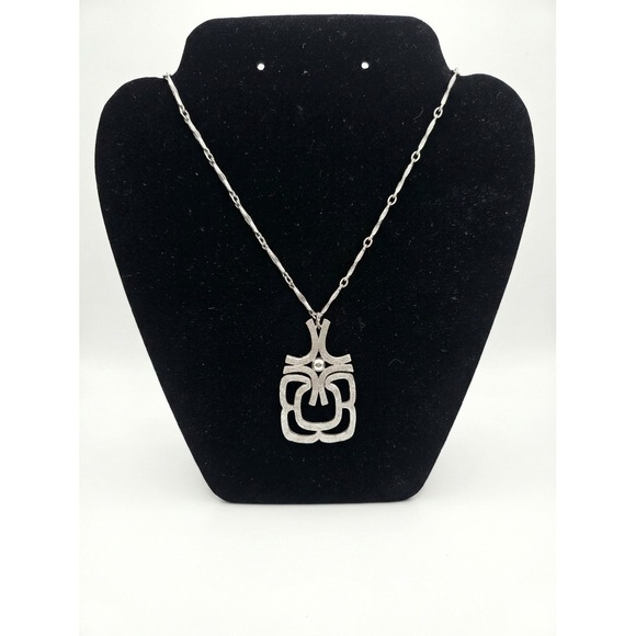 Avon Jewelry - Vintage Avon Brushed Silver Tone Mid Century Modern Brutalist Pendant Necklace